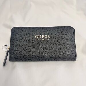 NWT GUESS Monogram Zip Around Continental Wallet Black